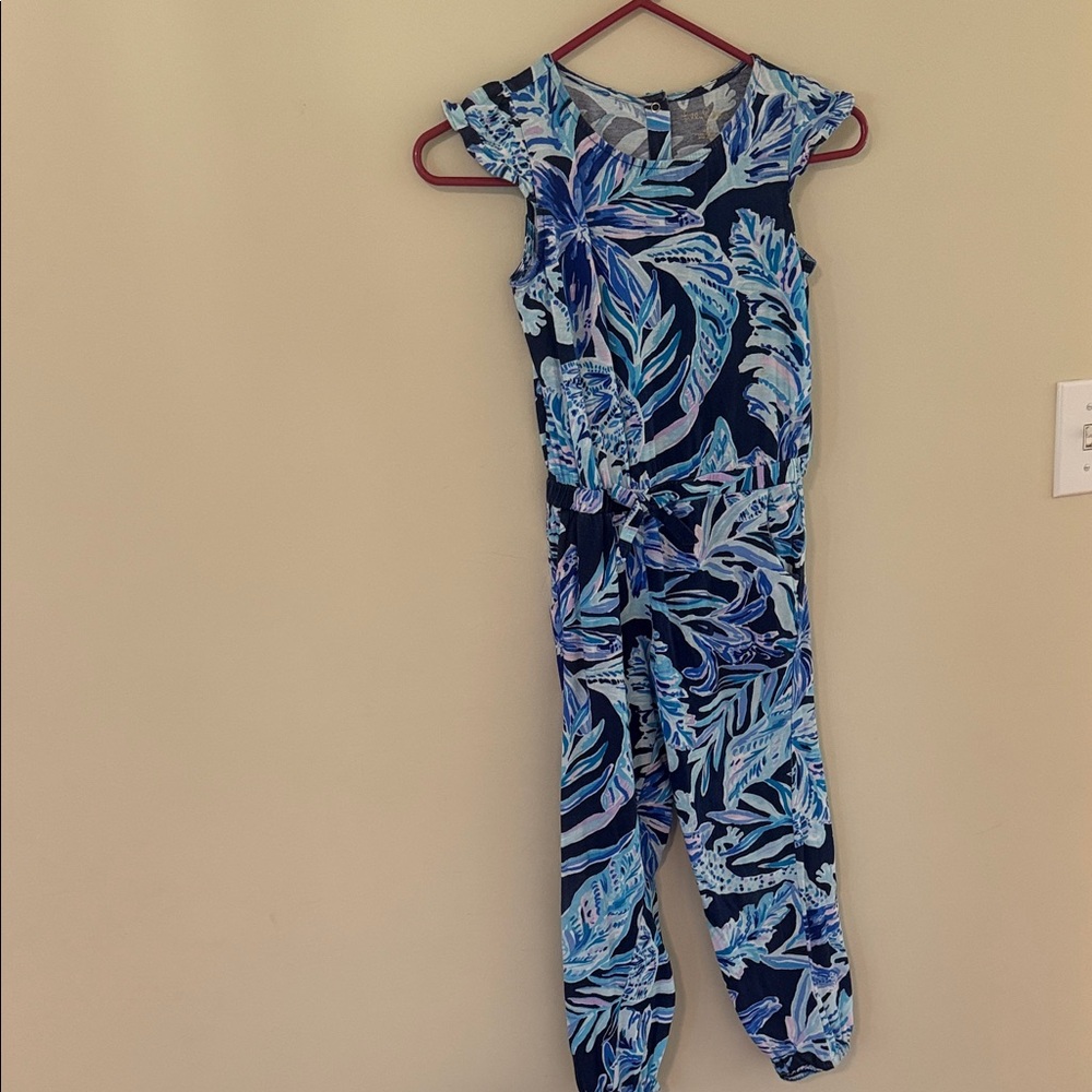 Lilly Pulitzer Vibrant Blue Leaf Print Jumpsuit